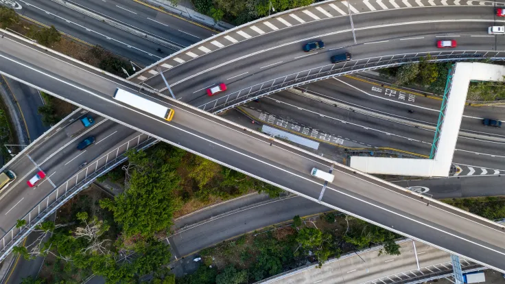 Aerial view of multi level highway interchange 2026 09 25 08 17 57 utc